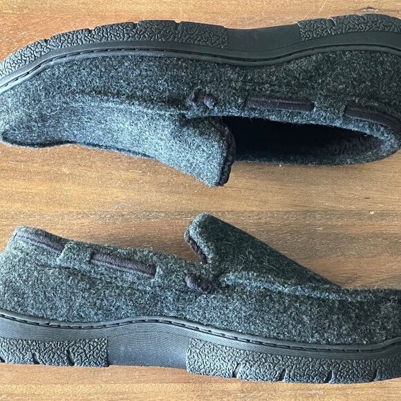 Dearfoams Mens US 11-12 Large Gray Black Slippers Polyester EUC‎ - Picture 2 of 11